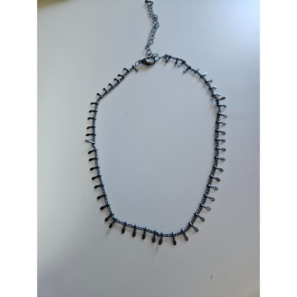 Dark silver tone choker necklace 12-15"